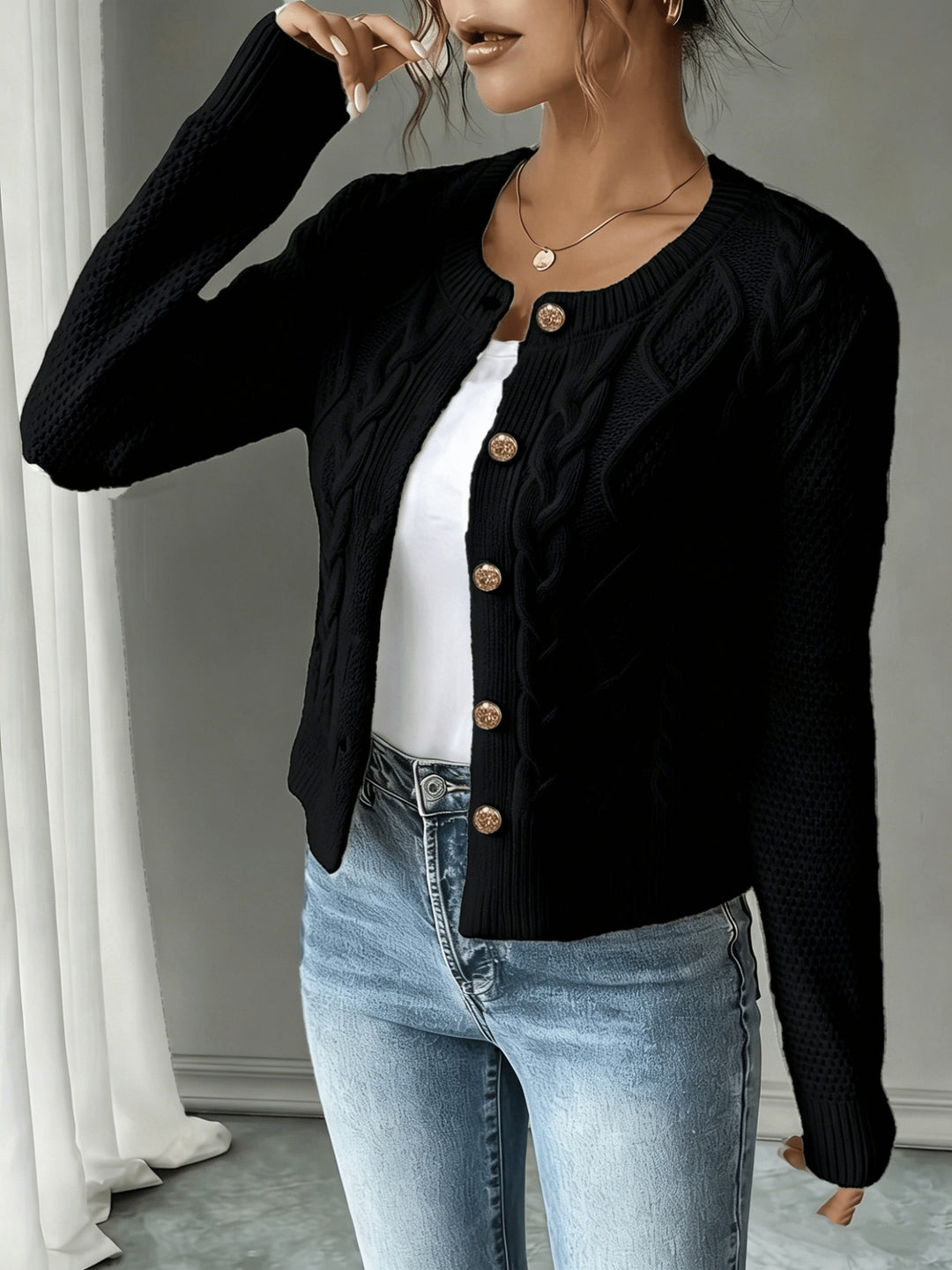 Cecilia | Cable-Knit Button-Front Cardigan