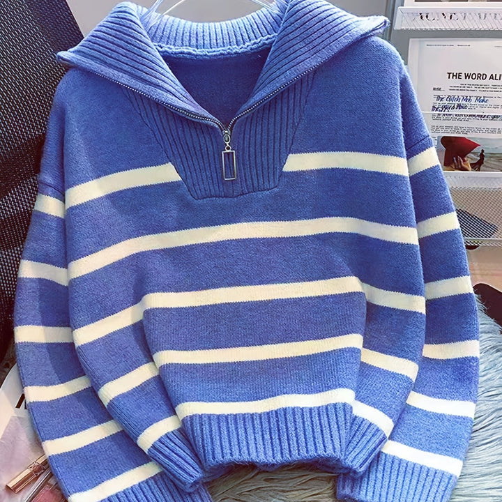 Penelope | Striped Half-Zip Collared Sweater