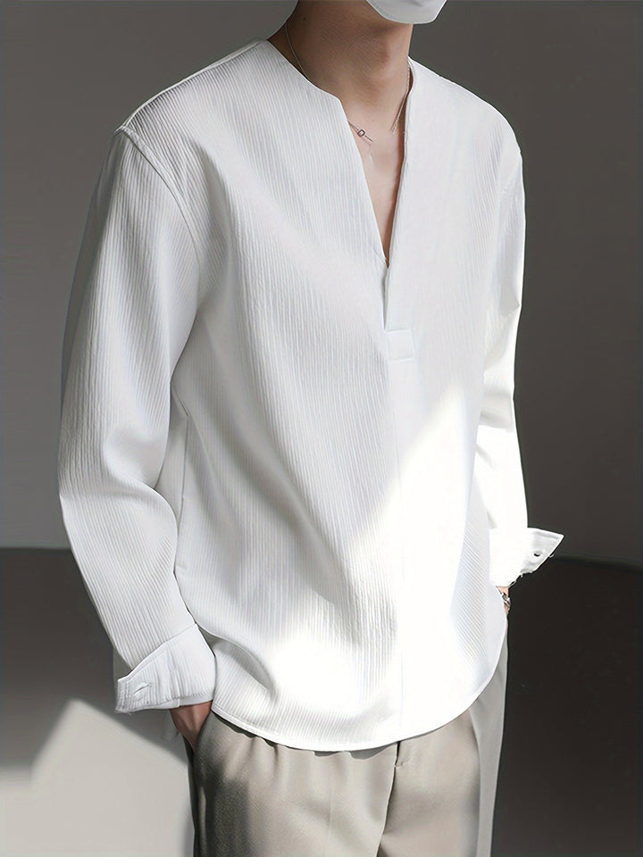 Nigel | Collarless V-Neck Shirt