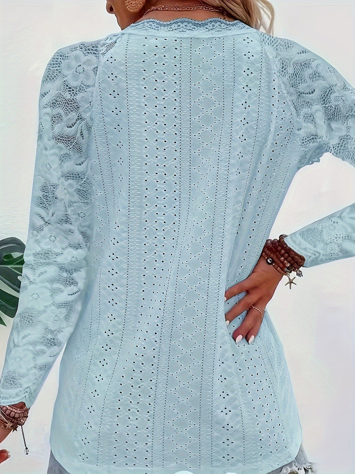 Rosetta | Lace-Sleeve Tie-Neck Top