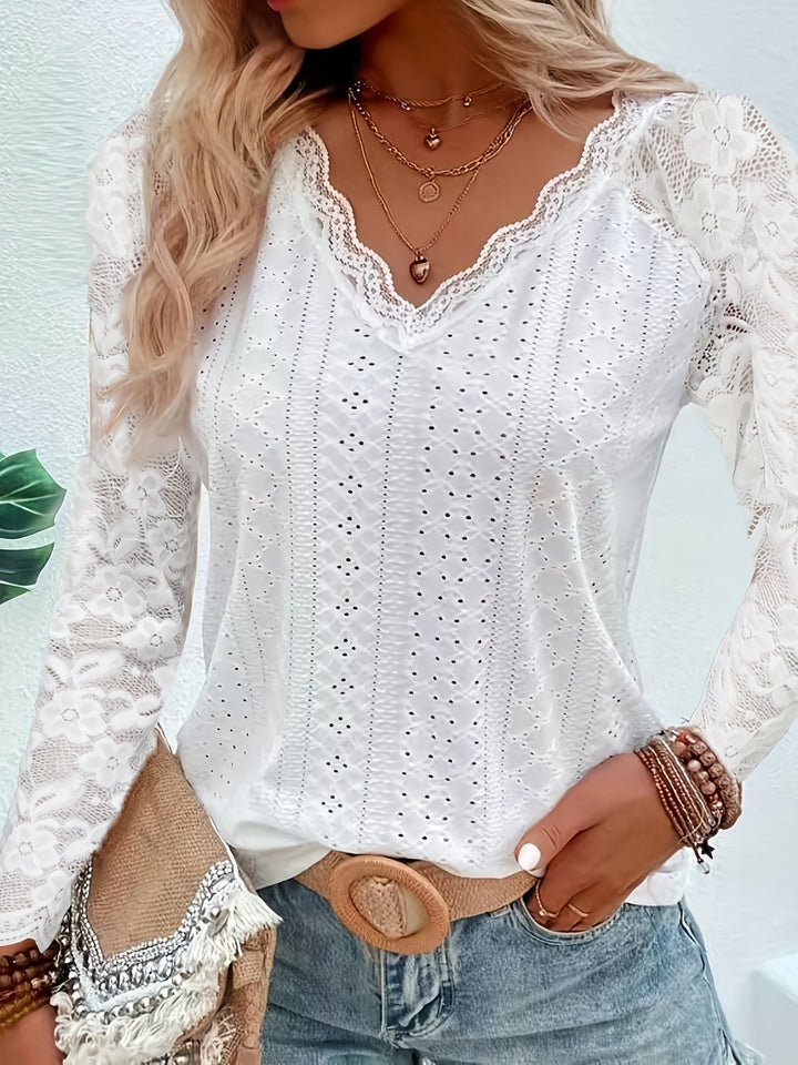 Rosetta | Lace-Sleeve Tie-Neck Top