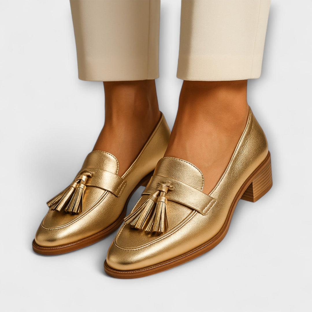Celeste | Elegant Gold Tassel Loafers