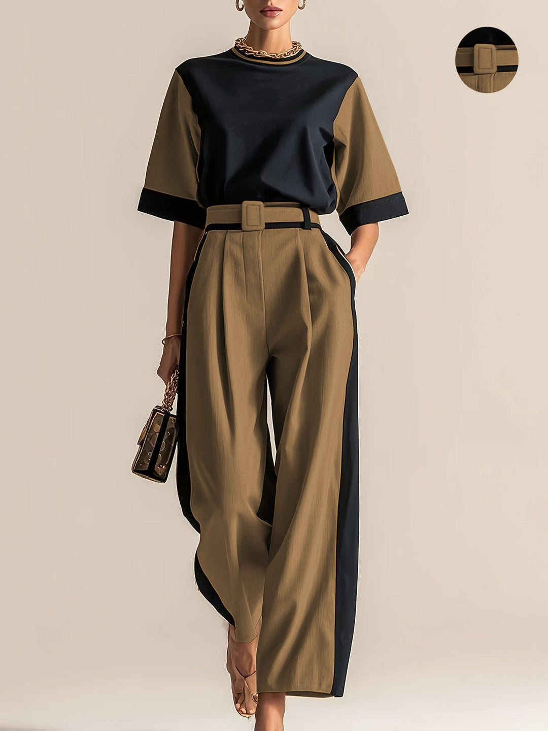 Belinda | Contrast-Trim Two-Piece Set