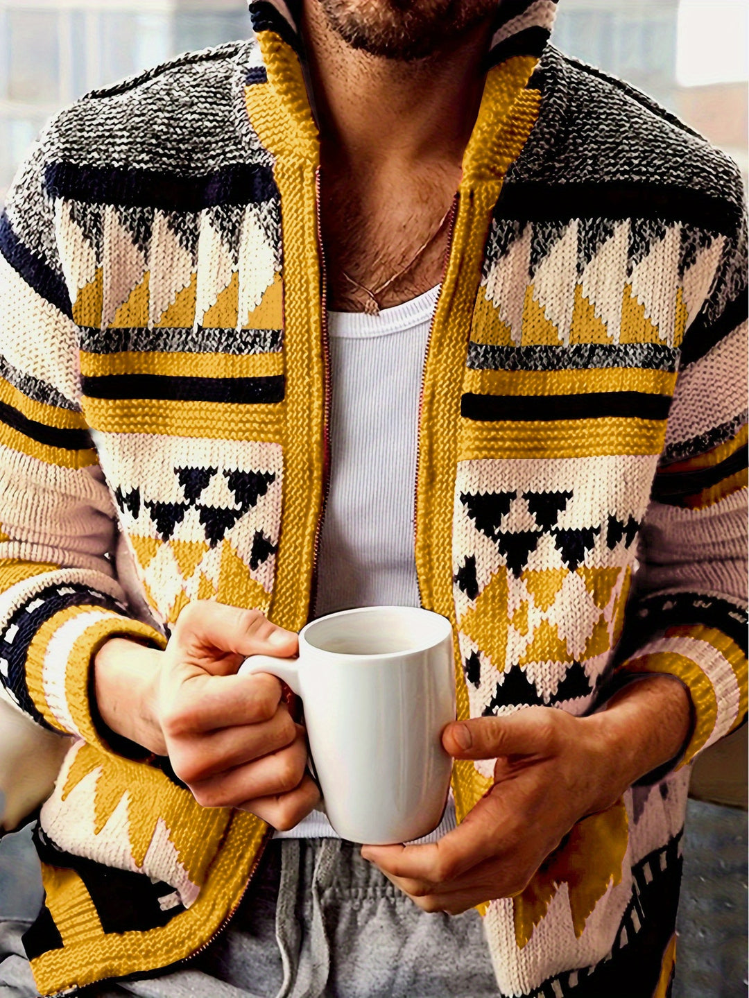 Rylan | Patterned Zip-Up Cardigan