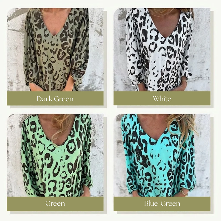 Louise | Stylish Long V-Neck Leopard Dress