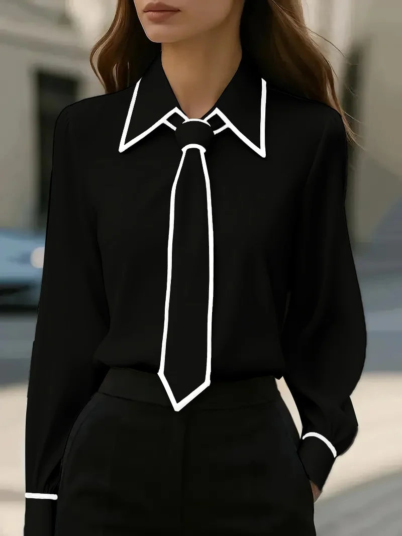 Julie | Contrast Tie-Neck Blouse