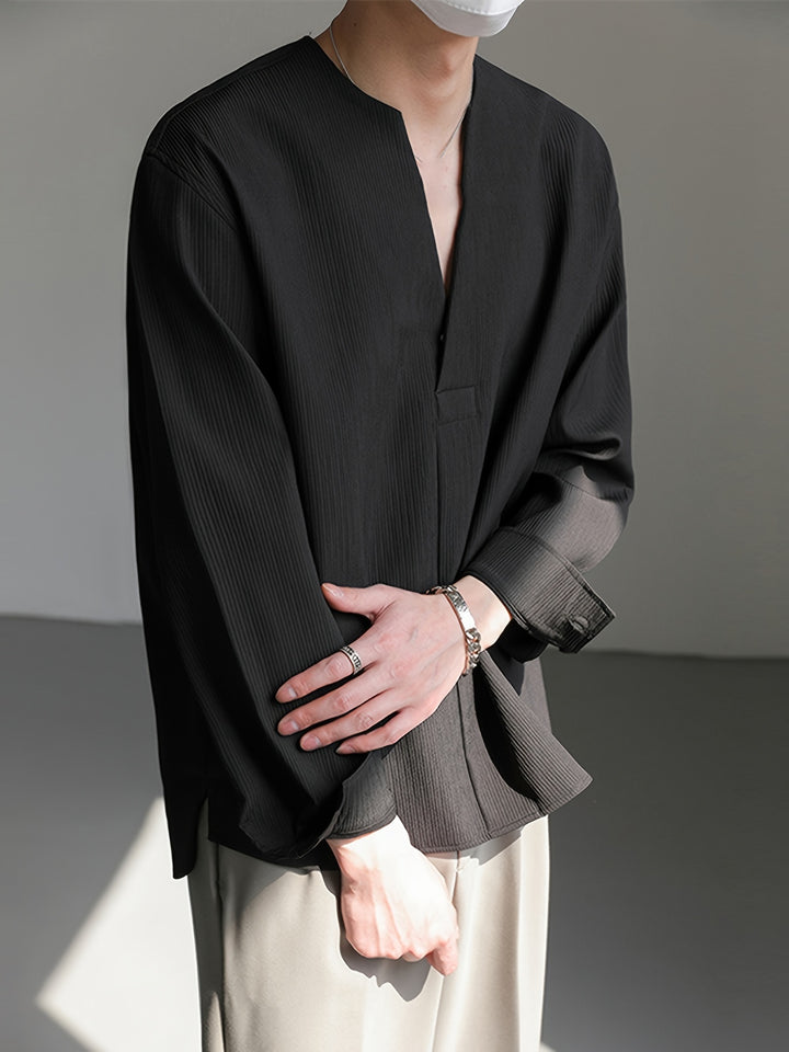 Nigel | Collarless V-Neck Shirt