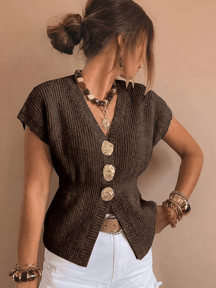 Heather | Button-Front Short-Sleeve Cardigan