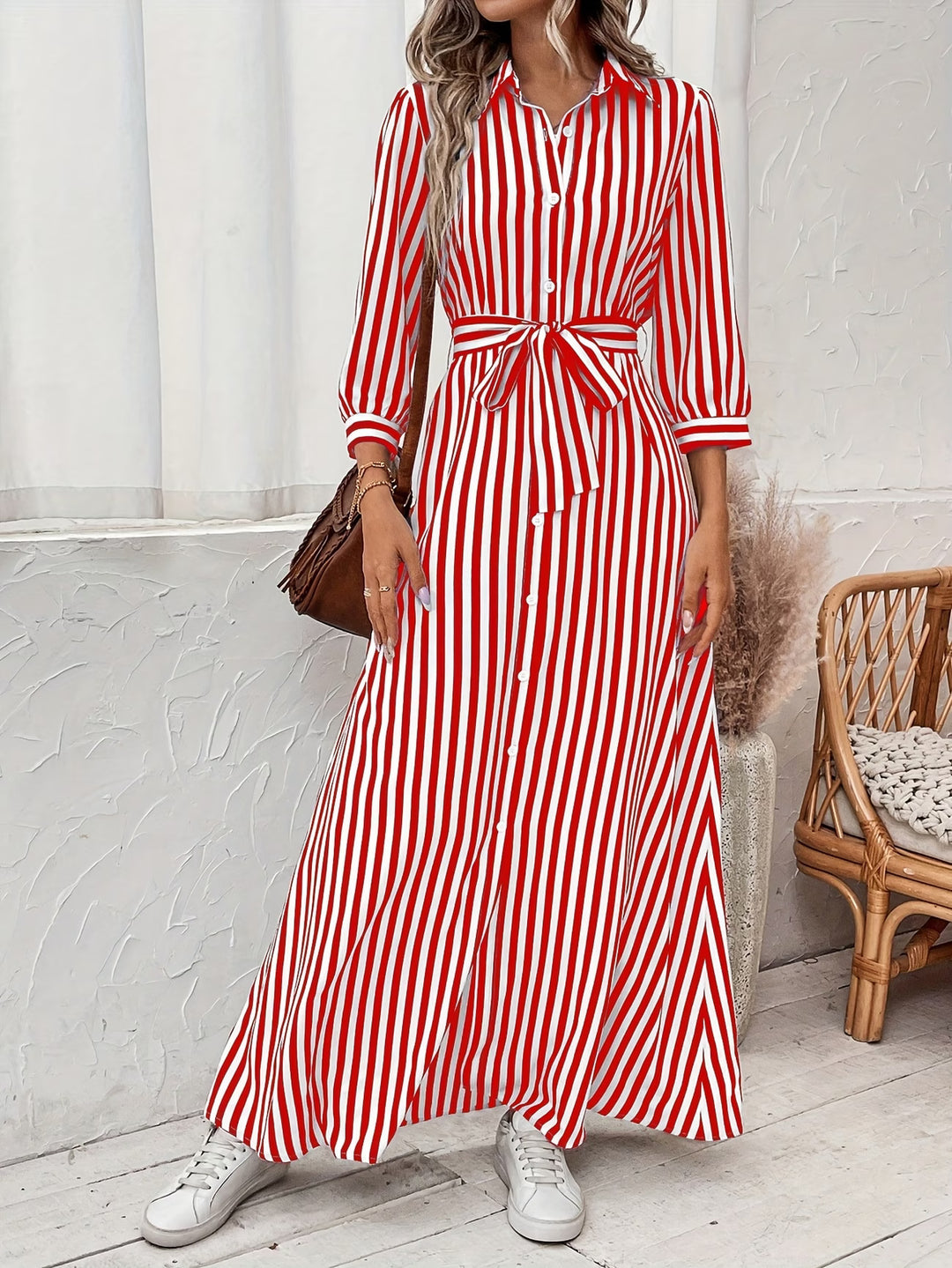 Tiffany | Casual Long Sleeve Striped Print Dress