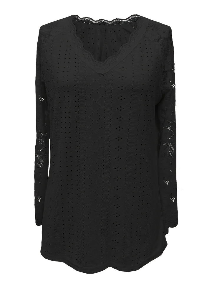 Rosetta | Lace-Sleeve Tie-Neck Top