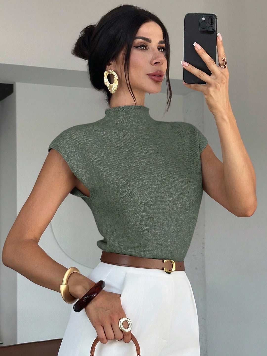 Tamsin | Mock Neck Cap-Sleeve Top