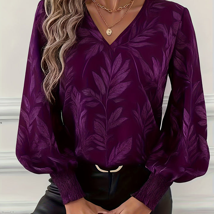 Lorna | Graceful V-Neck Lantern-Sleeve Blouse