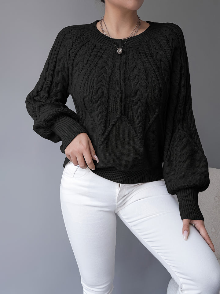 Odette | Cable-Knit Lantern Sleeve Sweater