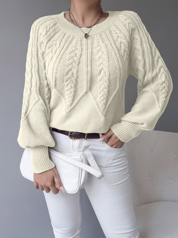 Odette | Cable-Knit Lantern Sleeve Sweater