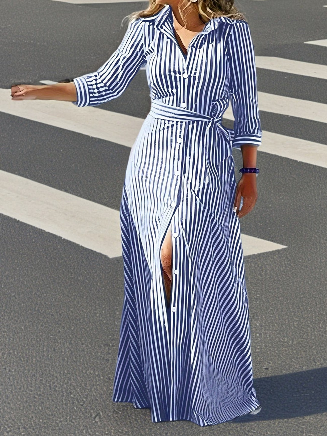 Tiffany | Casual Long Sleeve Striped Print Dress