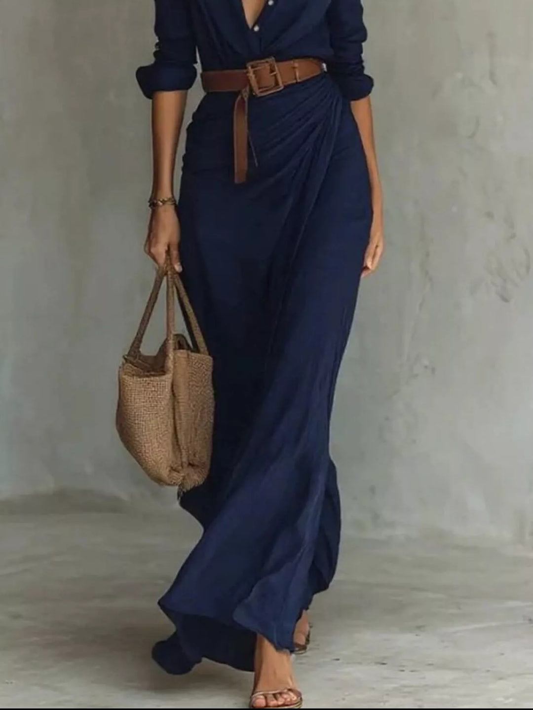 Verity | Elegant Belted Long Sleeve Maxi Dress