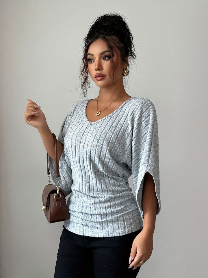 Juliana | Ribbed Draped V-Neck Top