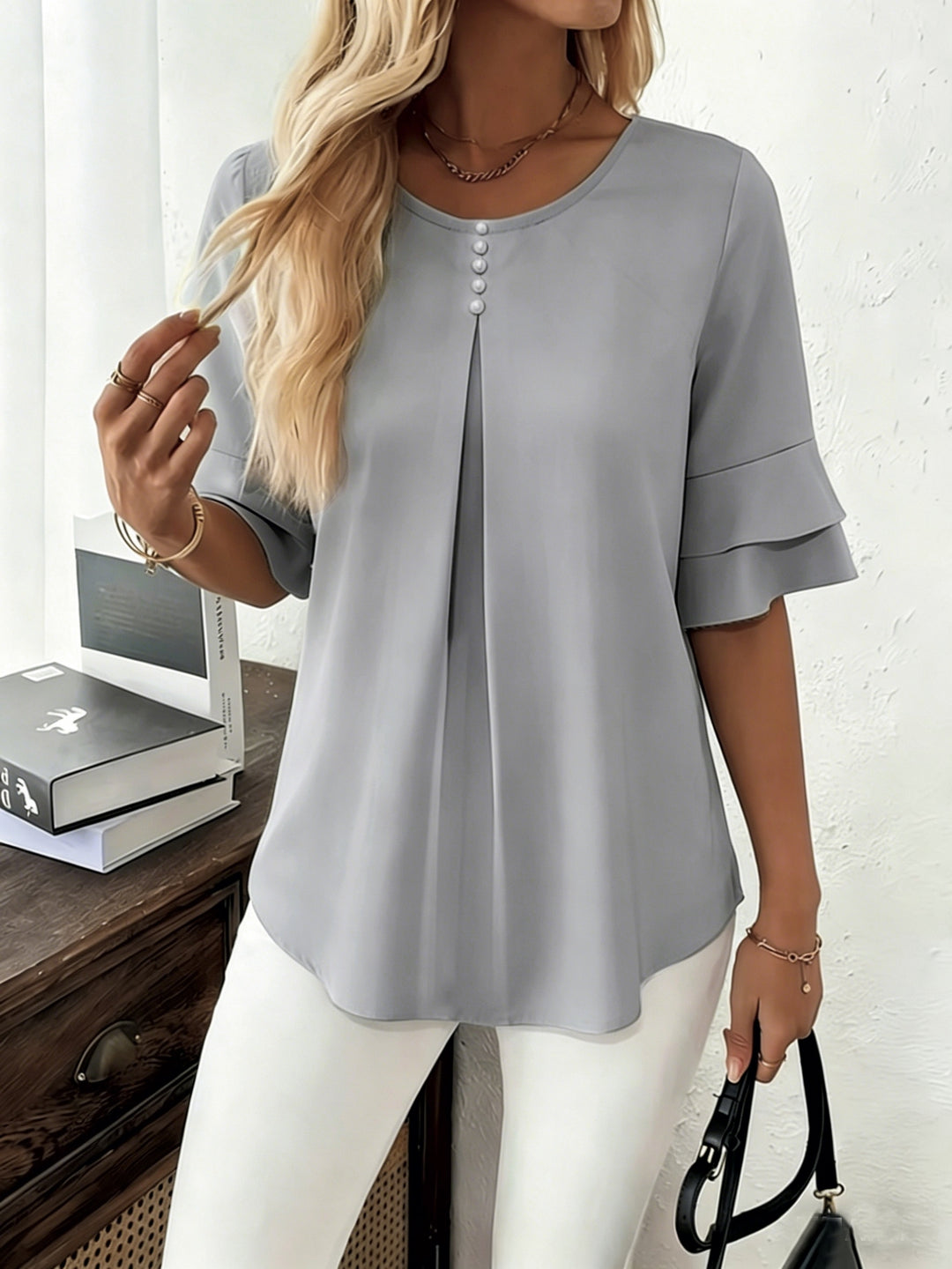 Isadora | Softly Draped Ruffle-Sleeve Blouse