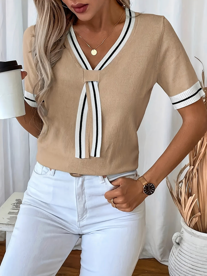 Rosabel | Contrast-Trim V-Neck Jumper