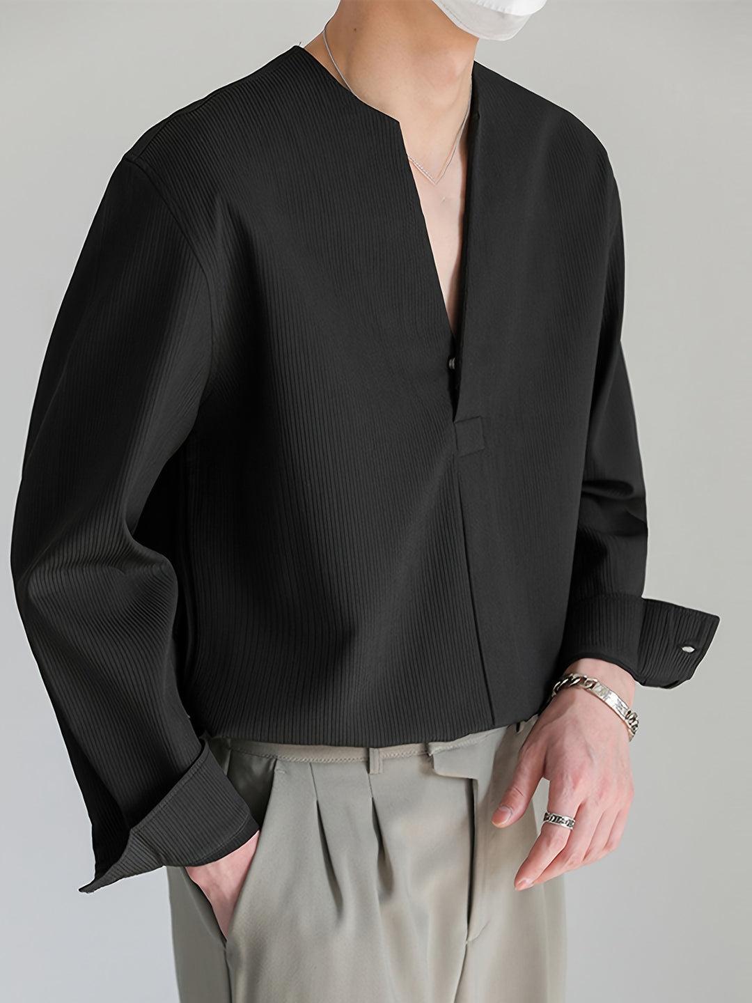 Nigel | Collarless V-Neck Shirt