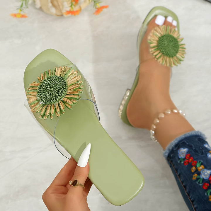Serena | Floral Square-Toe Heeled Sandals
