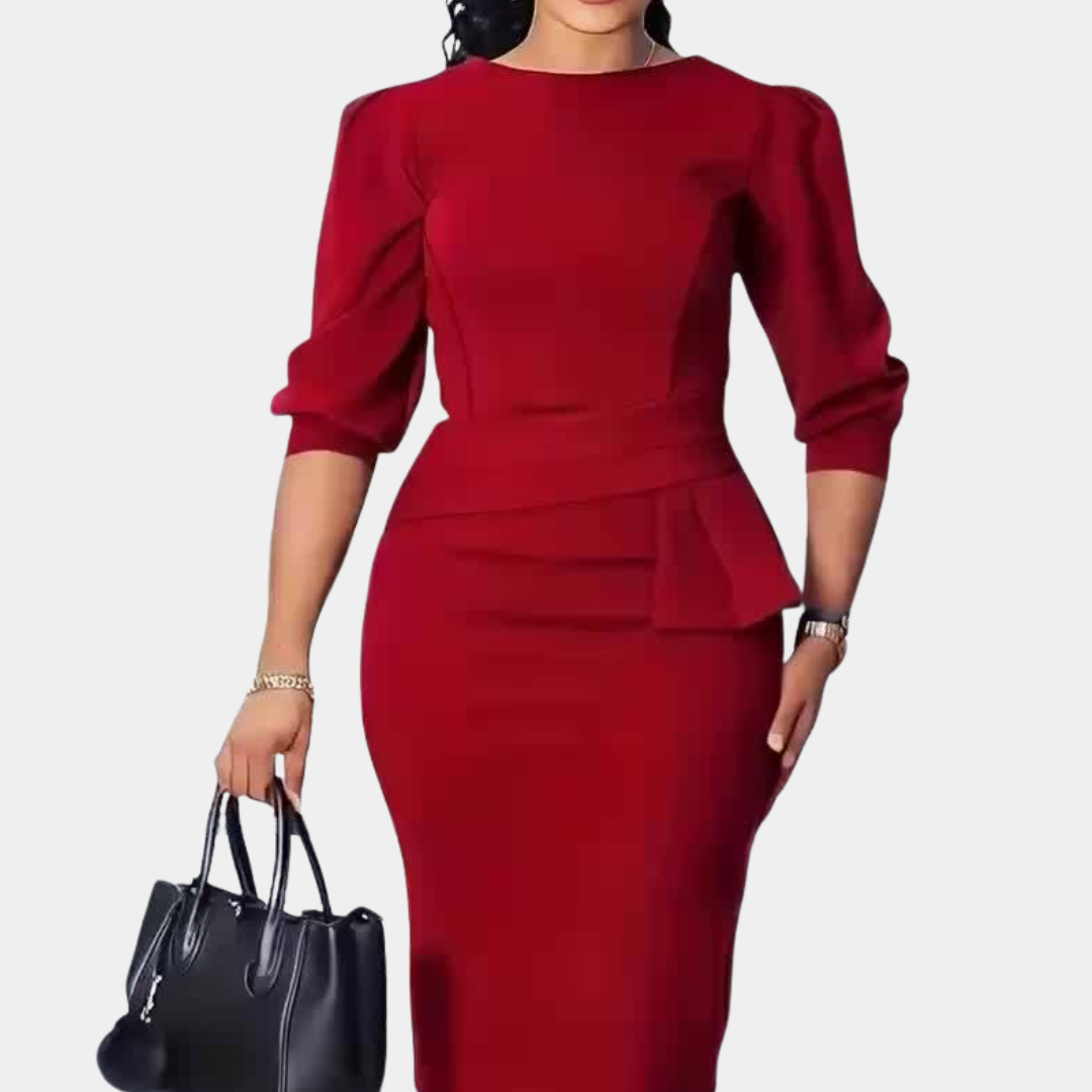 Claudine | Elegant Ruffle Peplum Midi Dress