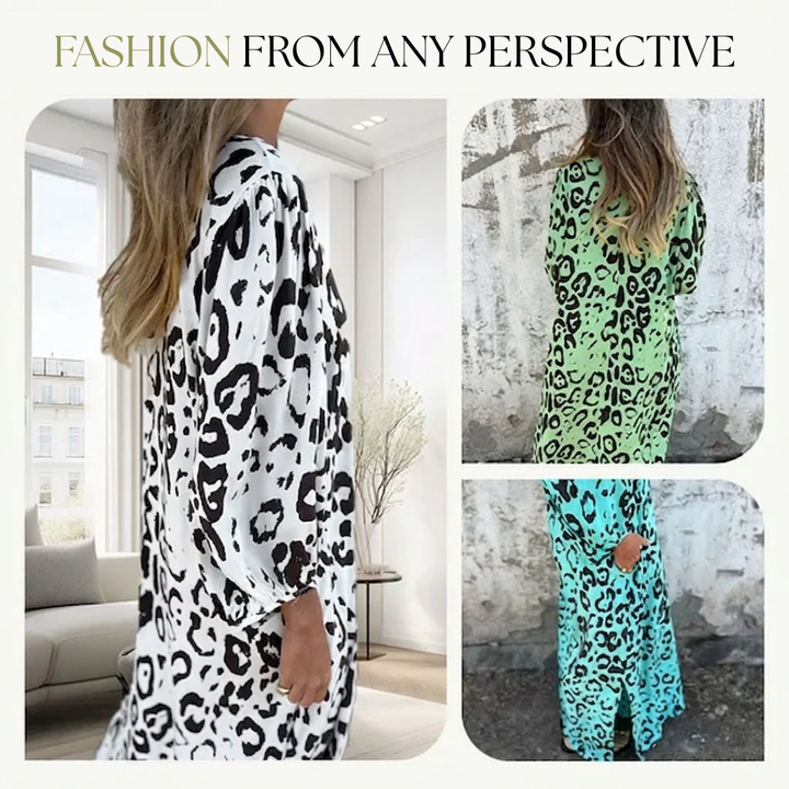 Louise | Stylish Long V-Neck Leopard Dress