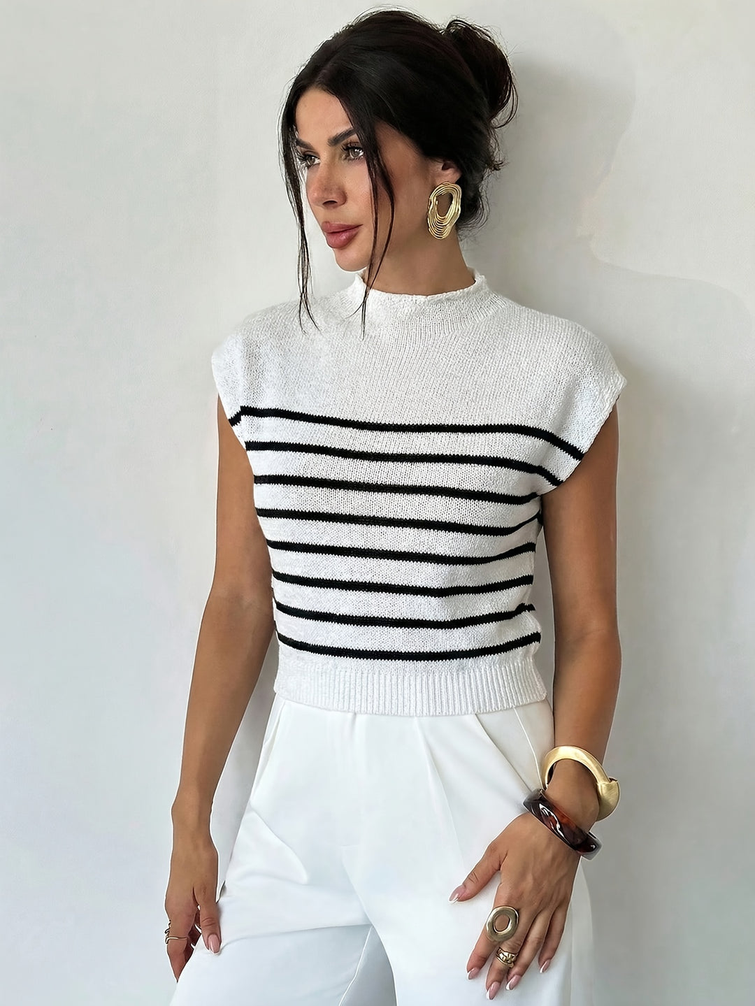 Tamsin | Mock Neck Cap-Sleeve Top