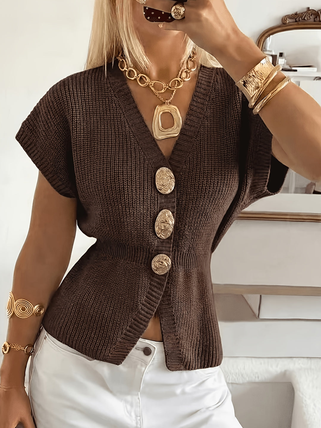 Heather | Button-Front Short-Sleeve Cardigan