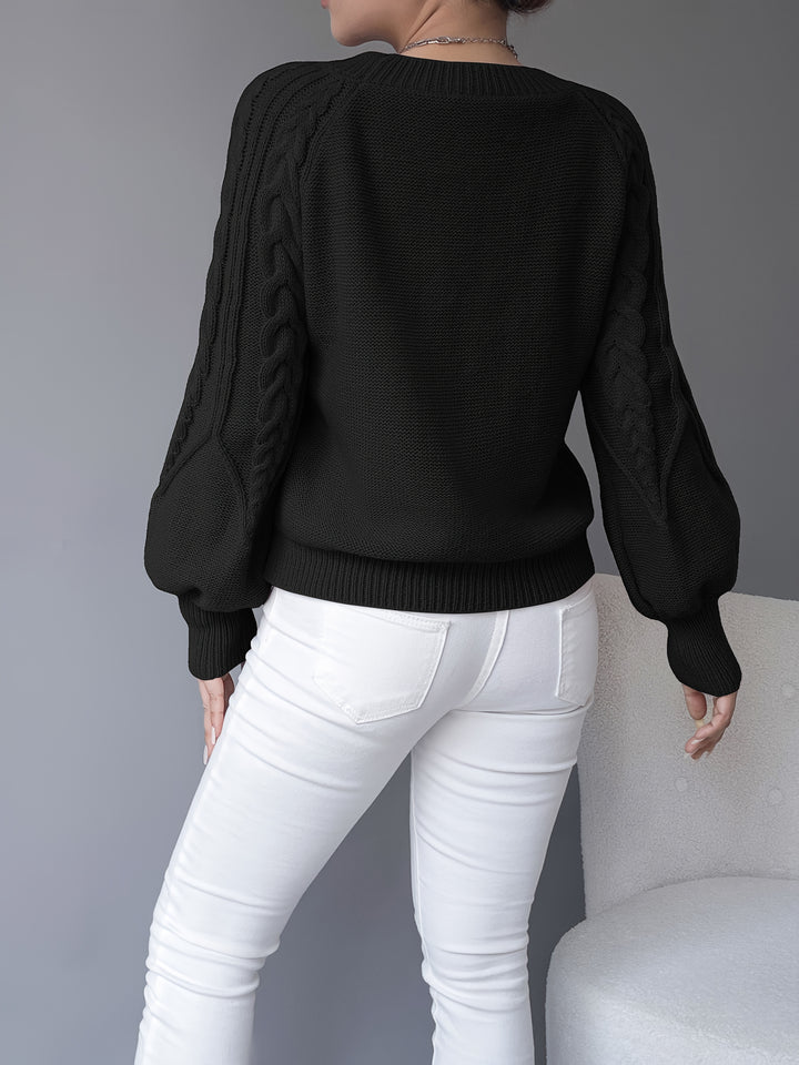 Odette | Cable-Knit Lantern Sleeve Sweater