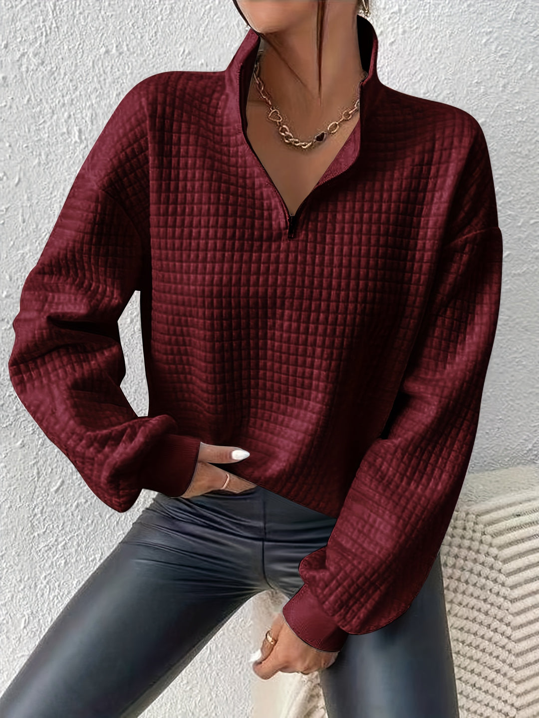 Elodie | Textured Quarter-Zip Pullover