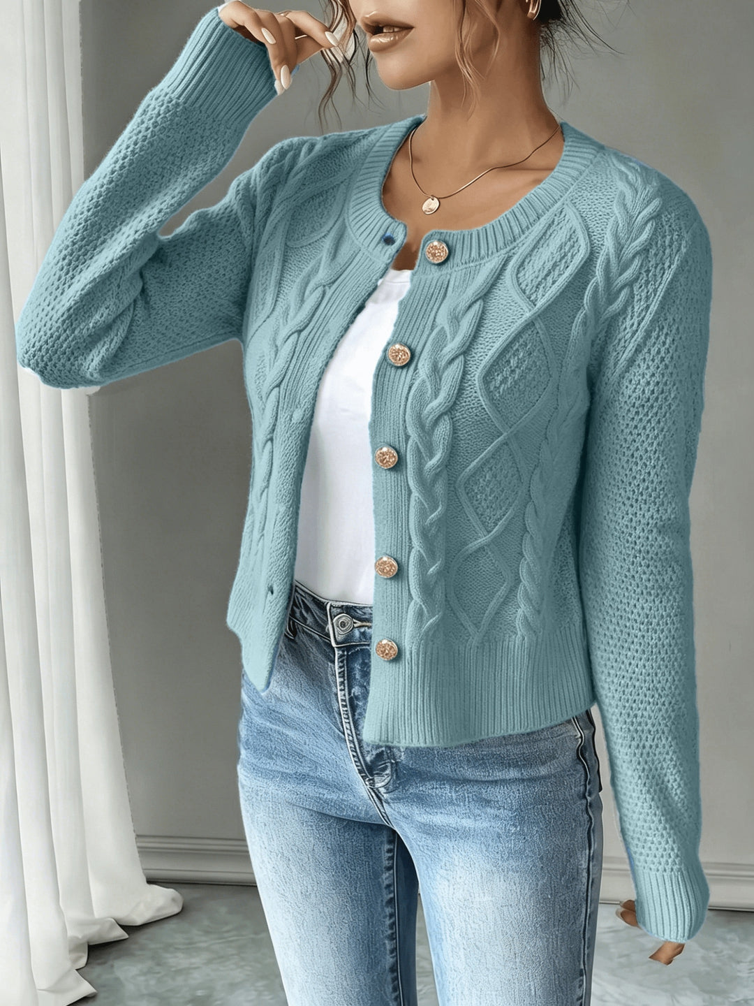 Cecilia | Cable-Knit Button-Front Cardigan