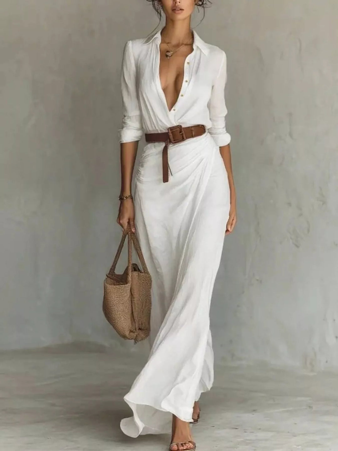 Verity | Elegant Belted Long Sleeve Maxi Dress