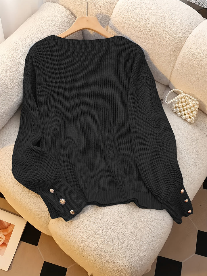Elspeth | Button-Cuff V-Neck Jumper