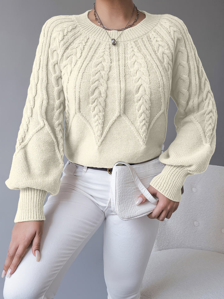 Odette | Cable-Knit Lantern Sleeve Sweater
