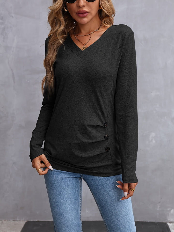Nancy | Side-Button Long Sleeve Top