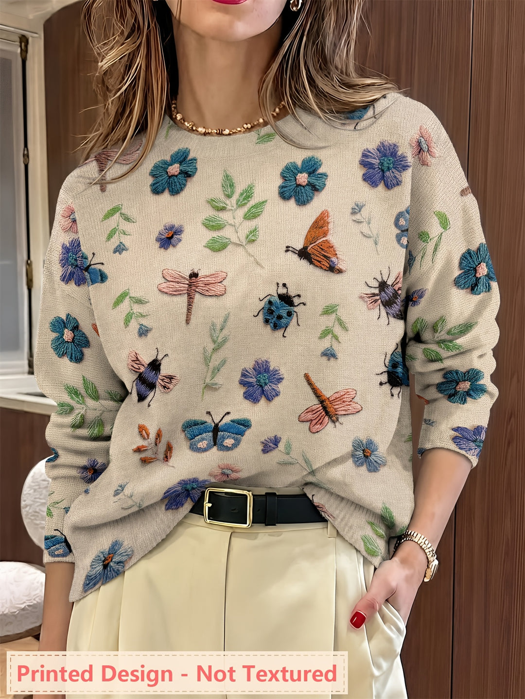 Meredith | Botanical Print Crew Neck Sweater