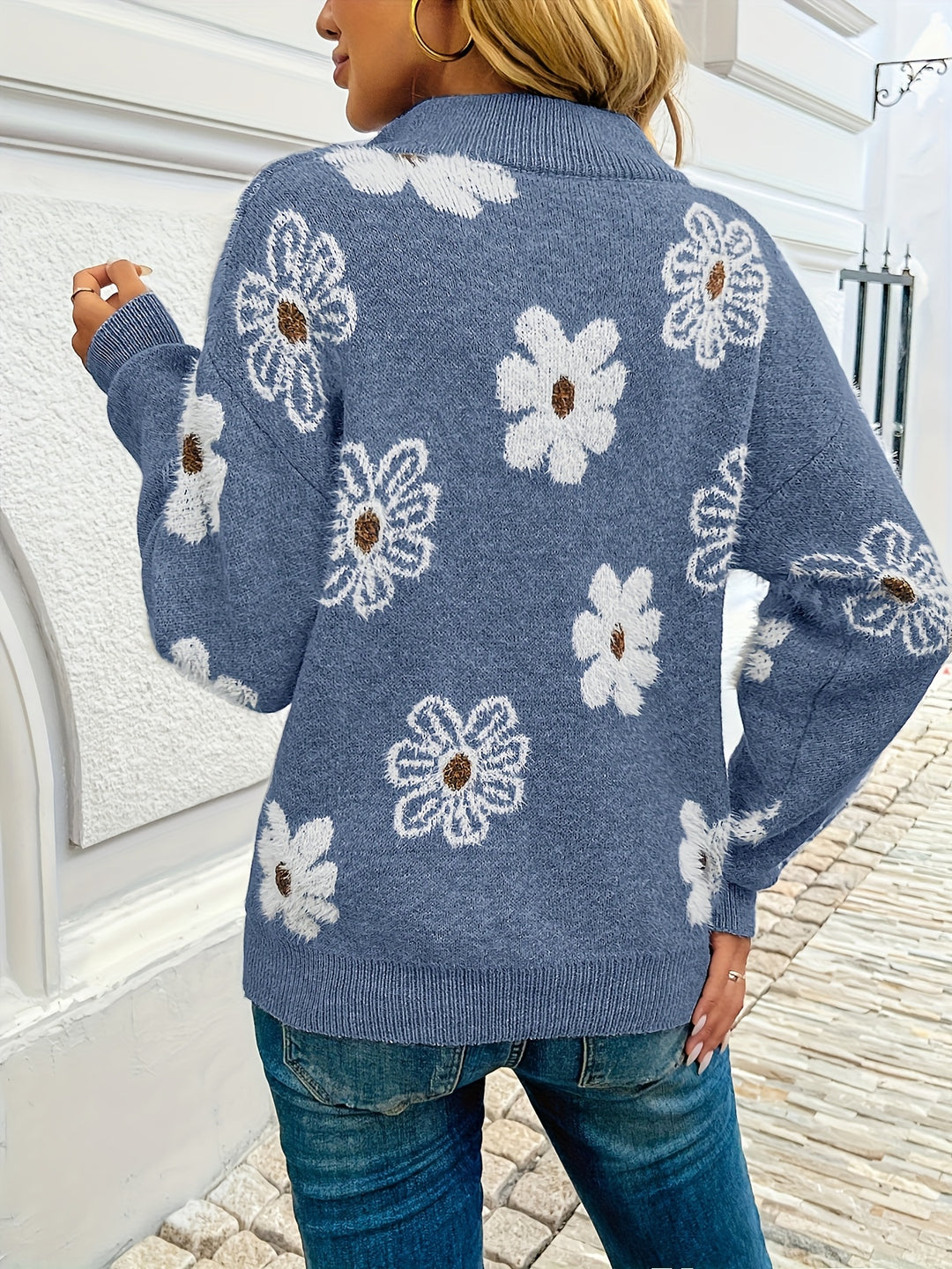Larissa | Floral Half-Zip Sweater