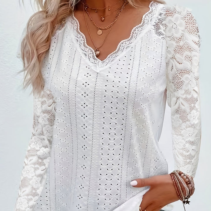 Rosetta | Lace-Sleeve Tie-Neck Top