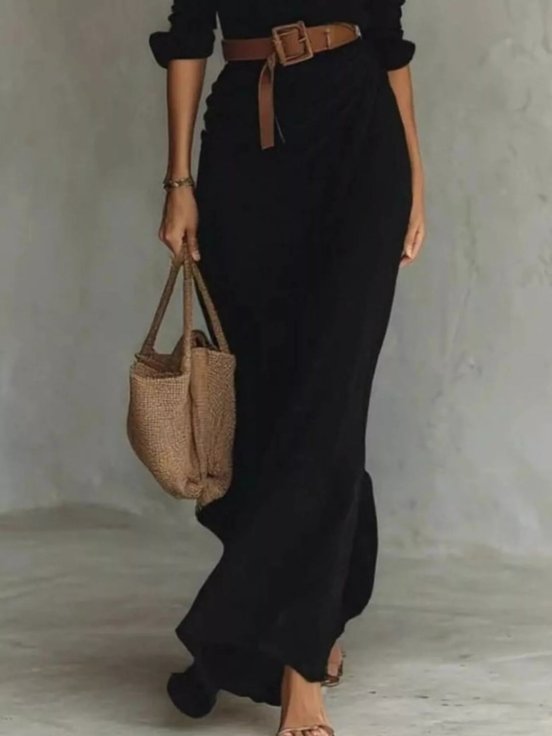 Verity | Elegant Belted Long Sleeve Maxi Dress