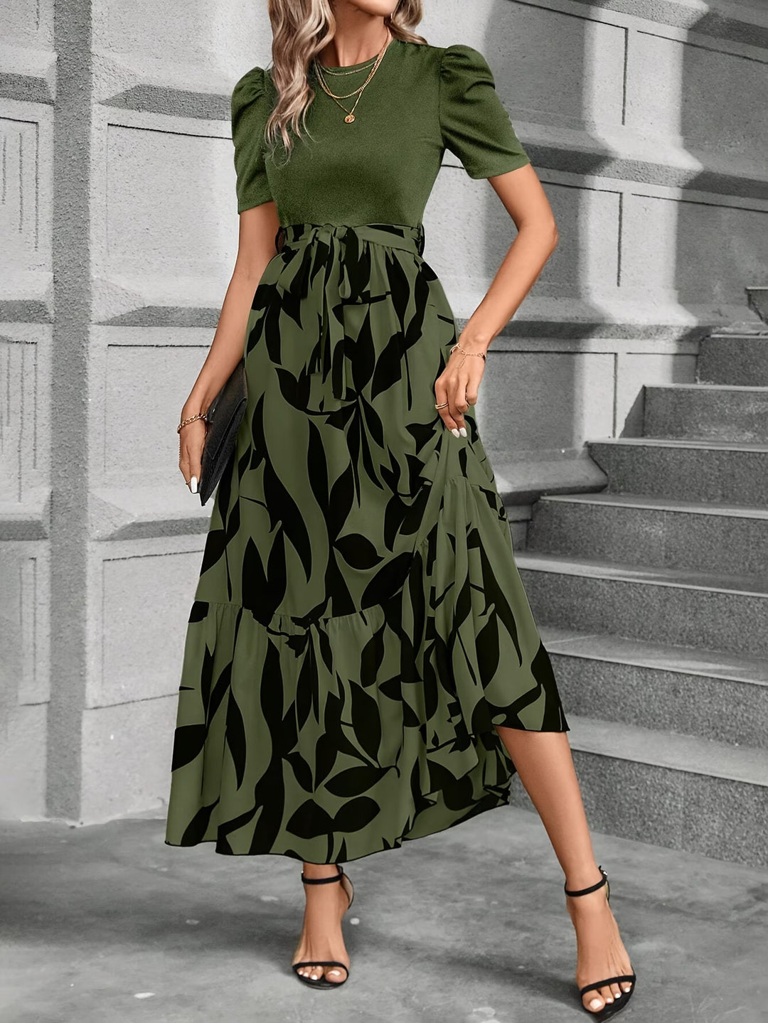 Paloma | Floral Puff Mid Sleeve Dress