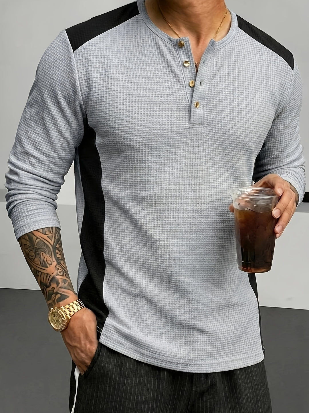 Sawyer | Textured Contrast Henley Shirt