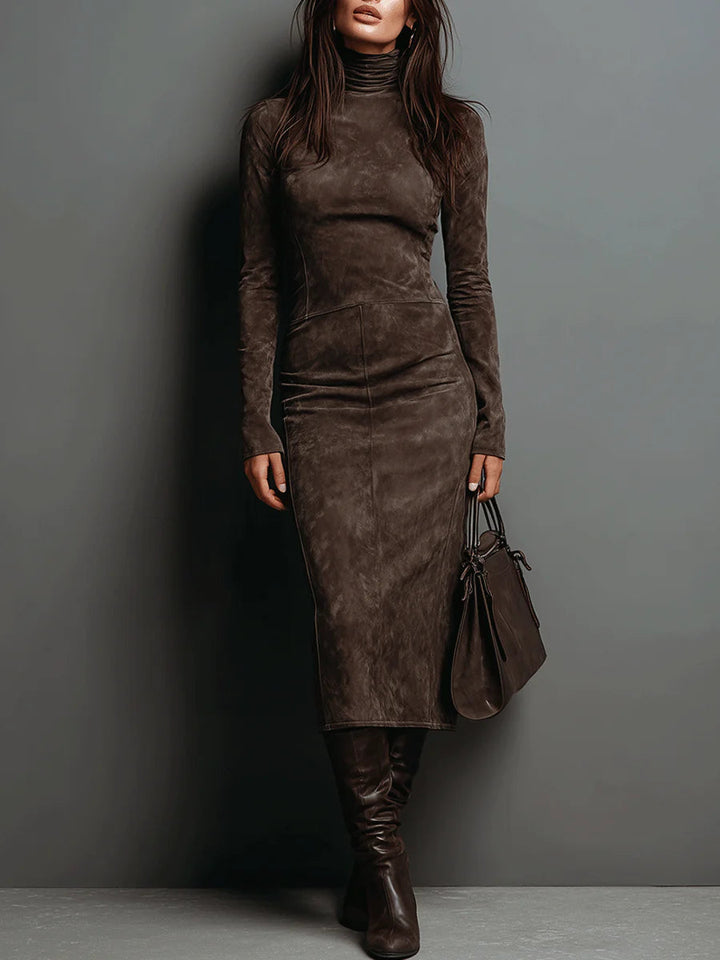 Maisie | Elegant Suede High Neck Dress