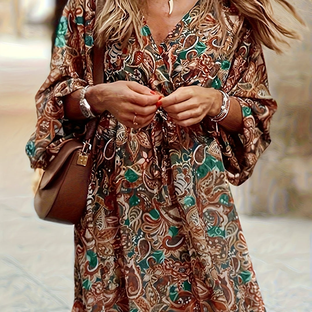 Odette | Bohemian Print V-Neck Dress