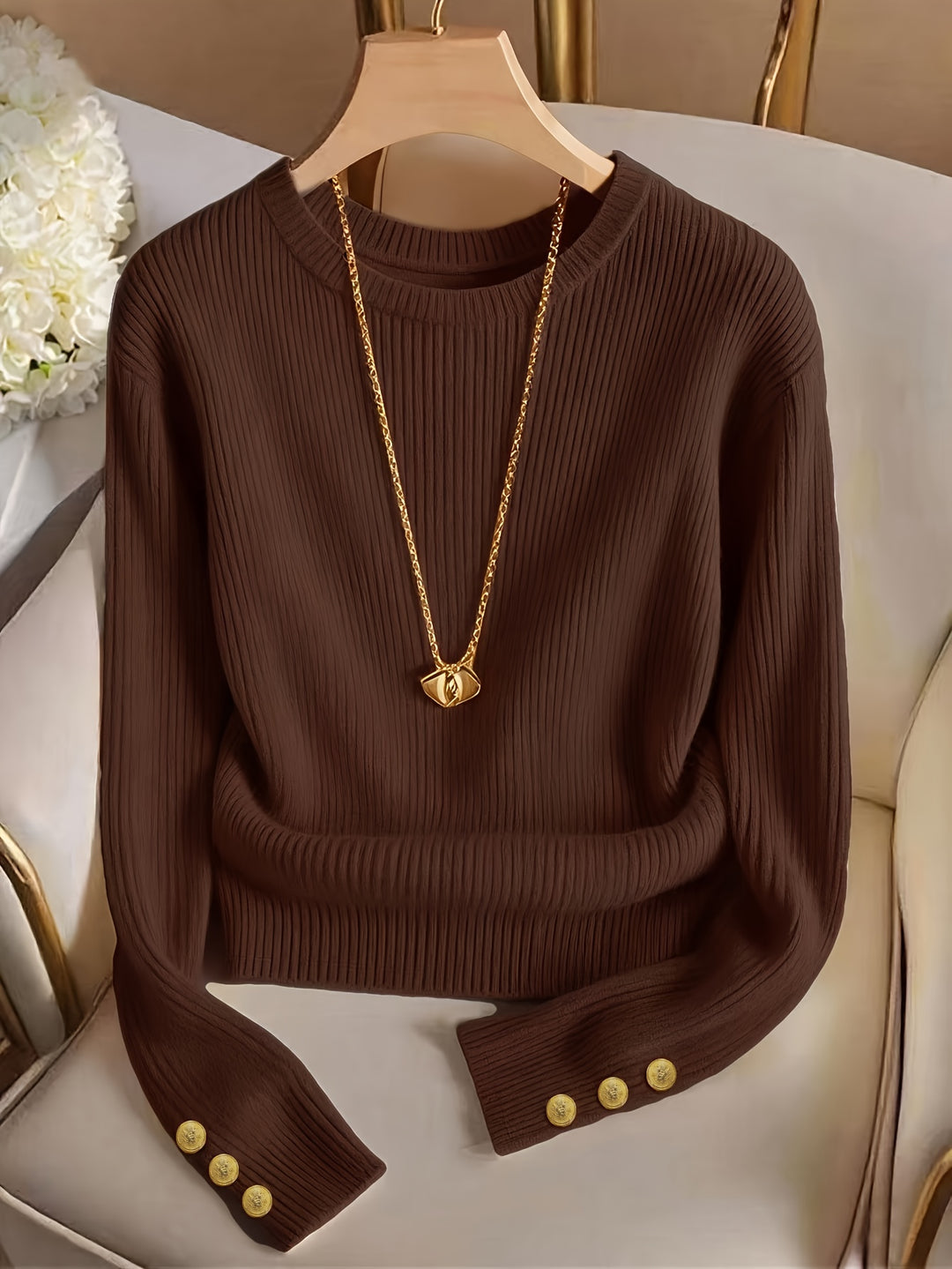 Gwendolyn | Ribbed Button-Cuff Jumper