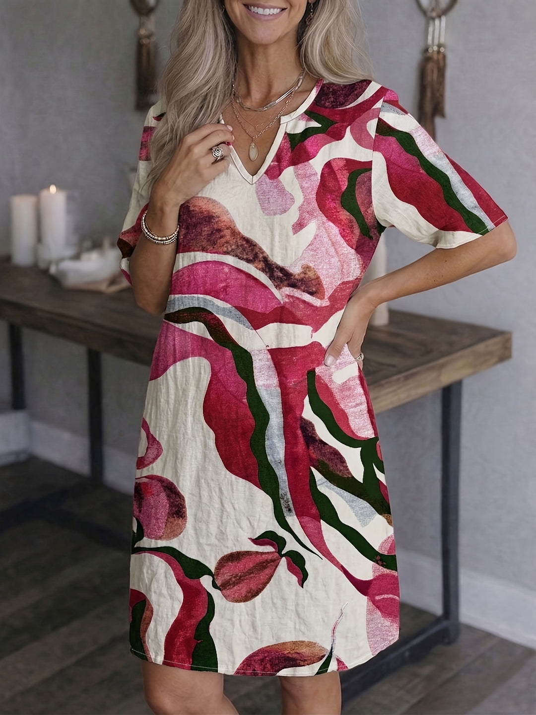 Marion | Artful Print V-Neck Dress