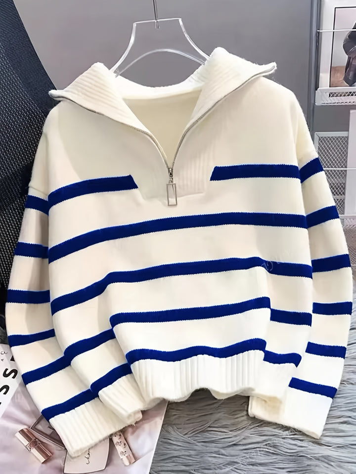Penelope | Striped Half-Zip Collared Sweater