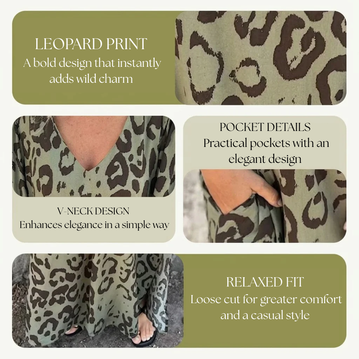 Louise | Stylish Long V-Neck Leopard Dress