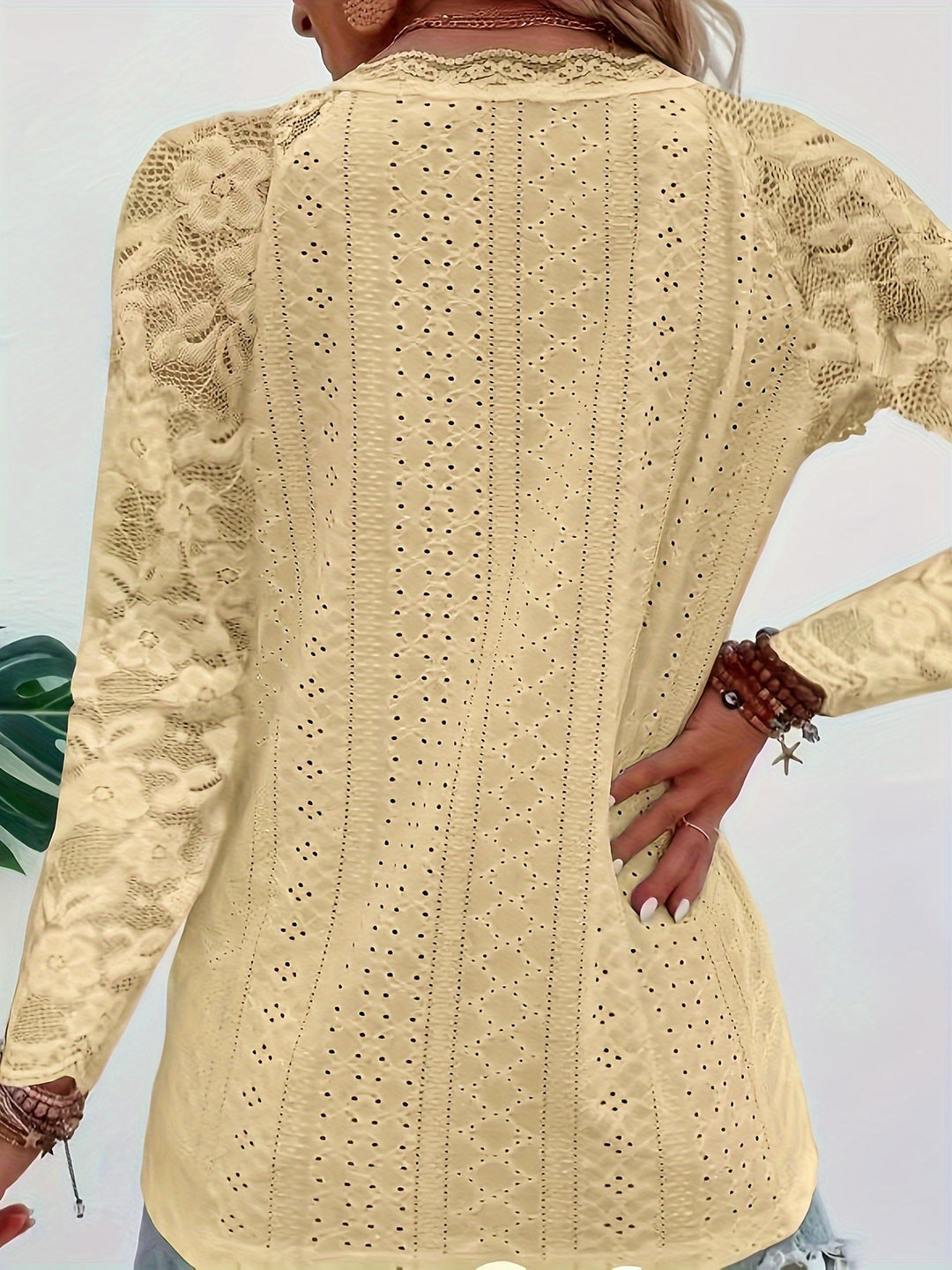 Rosetta | Lace-Sleeve Tie-Neck Top