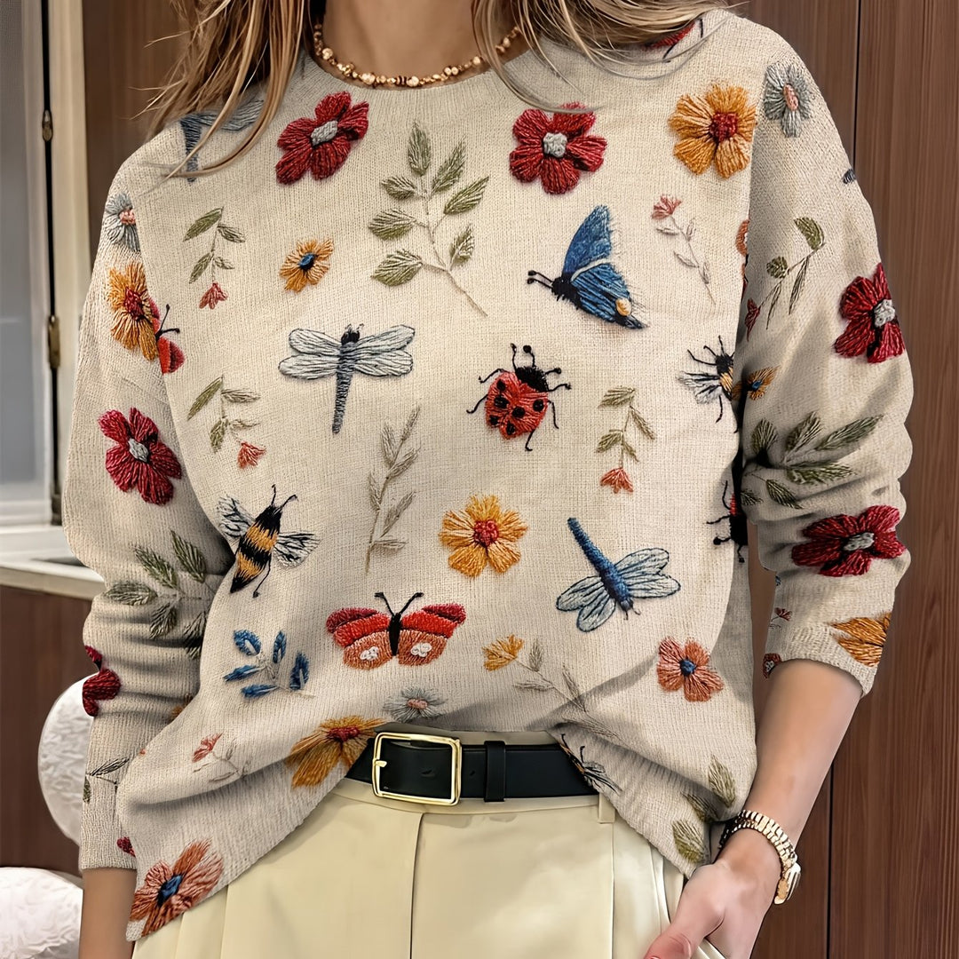 Meredith | Botanical Print Crew Neck Sweater